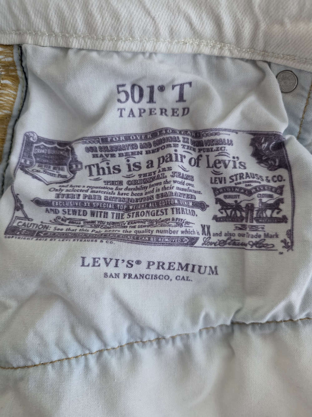 Levi’s Premium 501 Original Crop Pieced Jeans Two Tone White Blue Colorblock 26 - Picture 7 of 7